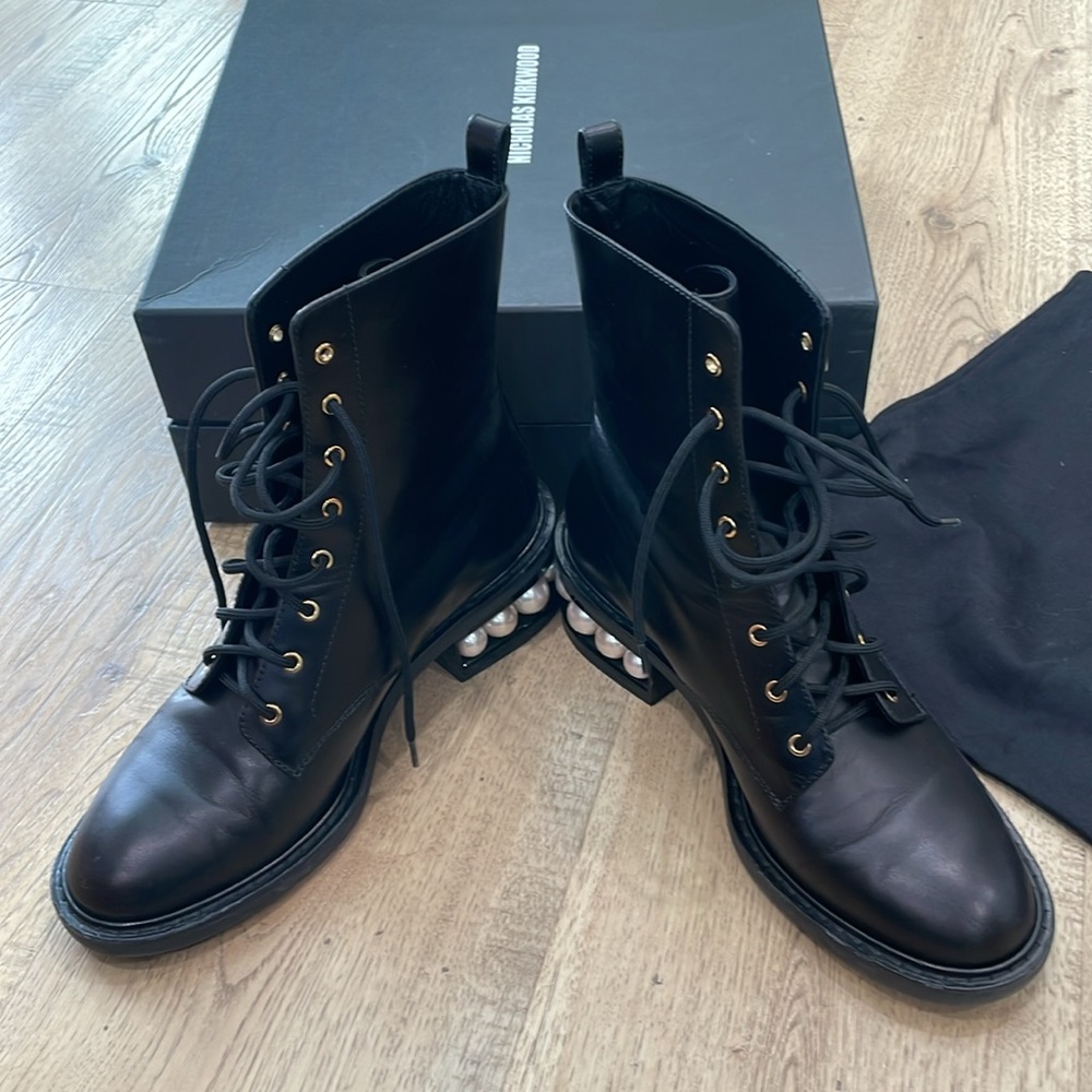Nicholas Kirkwood | Casati Pearl Combat Boots | Black Leather | Size 39 - Picture 3 of 7